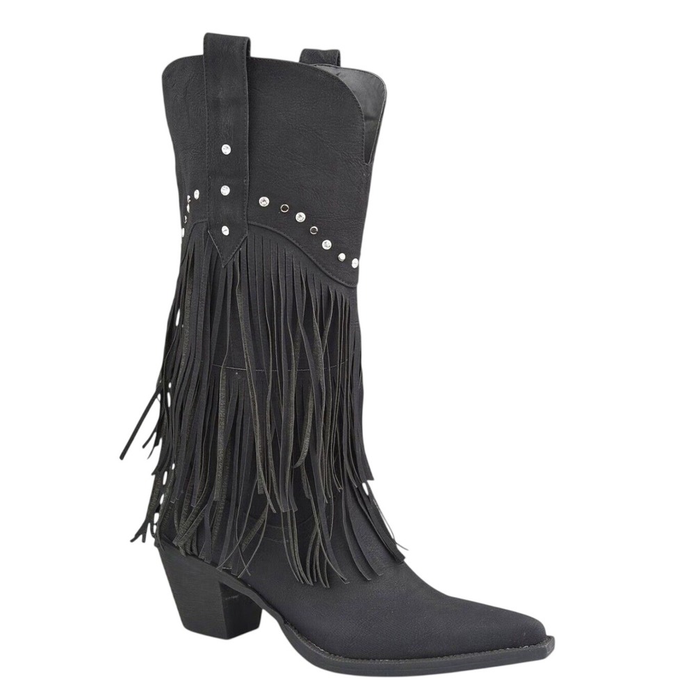 Roper Womens Black Fringe Studded Western Cowgirl Boots 09-021-1556-0684 7.5